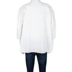 Pre Owned Oscar De La Renta Off White Cotton Puffed Sleeve Blouse XXXL