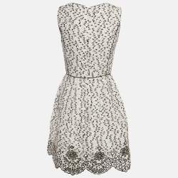 Pre Owned Oscar de la Renta White Tweed Cut-Out Scallop Short Dress M