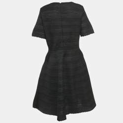 Pre Owned Oscar de la Renta Black Patterned Silk Blend Knit Short Dress XL