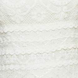 Pre Owned Oscar de la Renta Off-White Lace Ruffled Sleeveless Mini Dress S