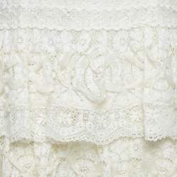 Pre Owned Oscar de la Renta Off-White Lace Ruffled Sleeveless Mini Dress S