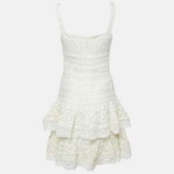 Oscar de la Renta Off-White Lace Ruffled Sleeveless Mini Dress S
