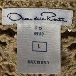 Pre Owned Oscar de la Renta Beige Sequin Patterned Lace Open Front Jacket L