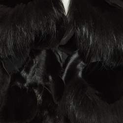 Pre Owned Oscar de la Renta Black Fur Detail Satin Sleeveless Coat L