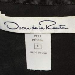 Pre Owned Oscar de la Renta Black Fur Detail Satin Sleeveless Coat L
