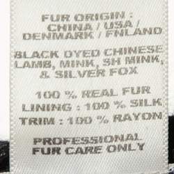 Pre Owned Oscar de la Renta Black Fur Detail Satin Sleeveless Coat L