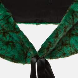 Oscar de la Renta Jade Green Marble Print Fur Tie-Up Bolero Jacket One Size 