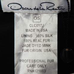 Oscar de la Renta Jade Green Marble Print Fur Tie-Up Bolero Jacket One Size 