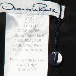 Oscar de la Renta Jade Green Marble Print Fur Tie-Up Bolero Jacket One Size 