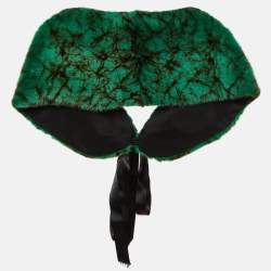 Oscar de la Renta Jade Green Marble Print Fur Tie-Up Bolero Jacket One Size 