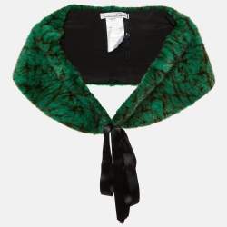 Oscar de la Renta Jade Green Marble Print Fur Tie-Up Bolero Jacket One Size 