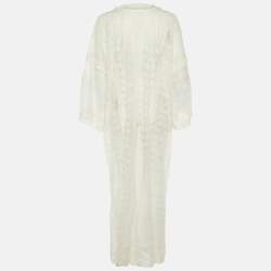 Pre Owned فستان عباية ماكسي شفاف من الدانتيل الأبيض أوسكار دي لا رينتا مقاس صغير