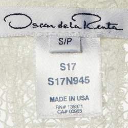 Pre Owned فستان عباية ماكسي شفاف من الدانتيل الأبيض أوسكار دي لا رينتا مقاس صغير