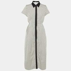 Pre Owned Oscar de la Renta Monochrome Floral Printed Cotton Maxi Dress M