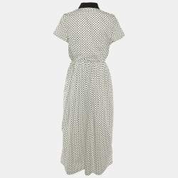 Pre Owned Oscar de la Renta Monochrome Floral Printed Cotton Maxi Dress M