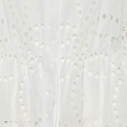 Pre Owned Oscar de la Renta White Eyelet Cotton Midi Dress S