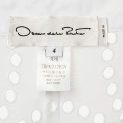 Pre Owned Oscar de la Renta White Eyelet Cotton Midi Dress S