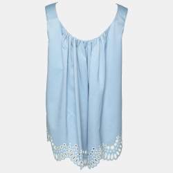 Pre Owned Oscar de la Renta Blue Wool Silk Top M