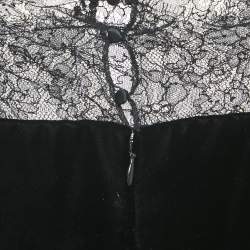 Pre Owned Oscar de la Renta Black Lace Trim Velvet Maxi Dress M