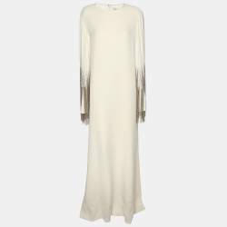Oscar de la Renta Cream Crepe Beaded Fringe Caftan XL