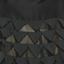 Pre Owned Oscar de la Renta Black Triangle Appliqué Tulle and Silk-Faille Gown L