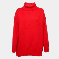 Oscar de la Renta Red Wool Rib Knit Turtle Neck Sweater S