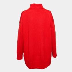 Oscar de la Renta Red Wool Rib Knit Turtle Neck Sweater S