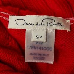 Oscar de la Renta Red Wool Rib Knit Turtle Neck Sweater S