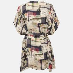 Oscar de la Renta Multicolor Multiprinted Silk Wrap Tie Top M