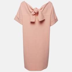 Oscar de la Renta Peachy Pink Virgin Wool Tie-Up Detail Mini Dress L