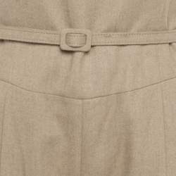 Oscar de la Renta Brown Camel Wool Belted Sleeveless Jumpsuit M