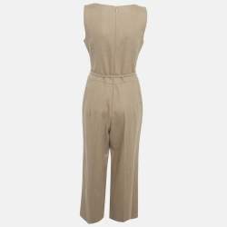 Oscar de la Renta Brown Camel Wool Belted Sleeveless Jumpsuit M