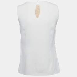 Pre Owned Oscar de la Renta White Lace and Crepe Sleeveless Top M