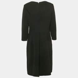 Oscar de la Renta Black Embroidered Wool Midi Dress XL