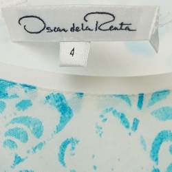 Pre Owned Oscar de la Renta Blue & White Printed Cotton Mini Dress S