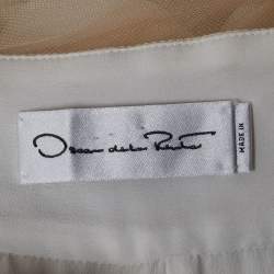 Pre Owned Oscar de la Renta White Tulle Trim Wool One Shoulder Jumpsuit L