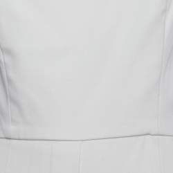 Pre Owned Oscar de la Renta White Tulle Trim Wool One Shoulder Jumpsuit L