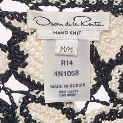 Pre Owned Oscar de la Renta Blue/Cream Patterned Crochet Top M