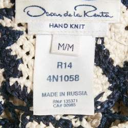Pre Owned Oscar de la Renta Blue/Cream Patterned Crochet Top M