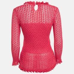 Pre Owned Oscar de la Renta Pink Crochet Sheer Top S