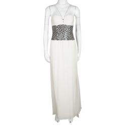 Pre Owned فستان طويل أوسكار دي لا رينتا حرير مكشكش مزخرف مموج باسكت بيج فاتح S