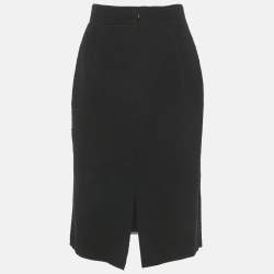 Pre Owned Oscar De La Renta Black Wool Blend Pencil Skirt M