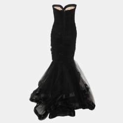 مملوكة مسبقًا Oscar de la Renta Black Tulle Strapless Gown M