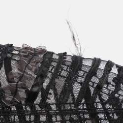 Pre Owned Oscar de la Renta Black Lace and Leather Midi Skirt M