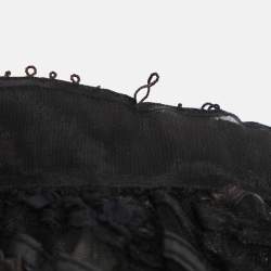 Pre Owned Oscar de la Renta Black Lace and Leather Midi Skirt M