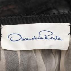 Pre Owned Oscar de la Renta Black Lace and Leather Midi Skirt M