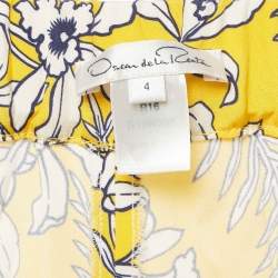 Pre Owned Oscar de la Renta Yellow Floral Print Silk Crepe Trousers S