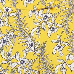 Pre Owned Oscar de la Renta Yellow Floral Print Silk Crepe Trousers S