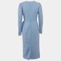 Pre Owned Oscar de la Renta Blue Crepe Ruffled Midi Dress XL