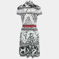 مملوكة مسبقًا Oscar de la Renta White /Black Printed Cotton Blend Midi Dress L